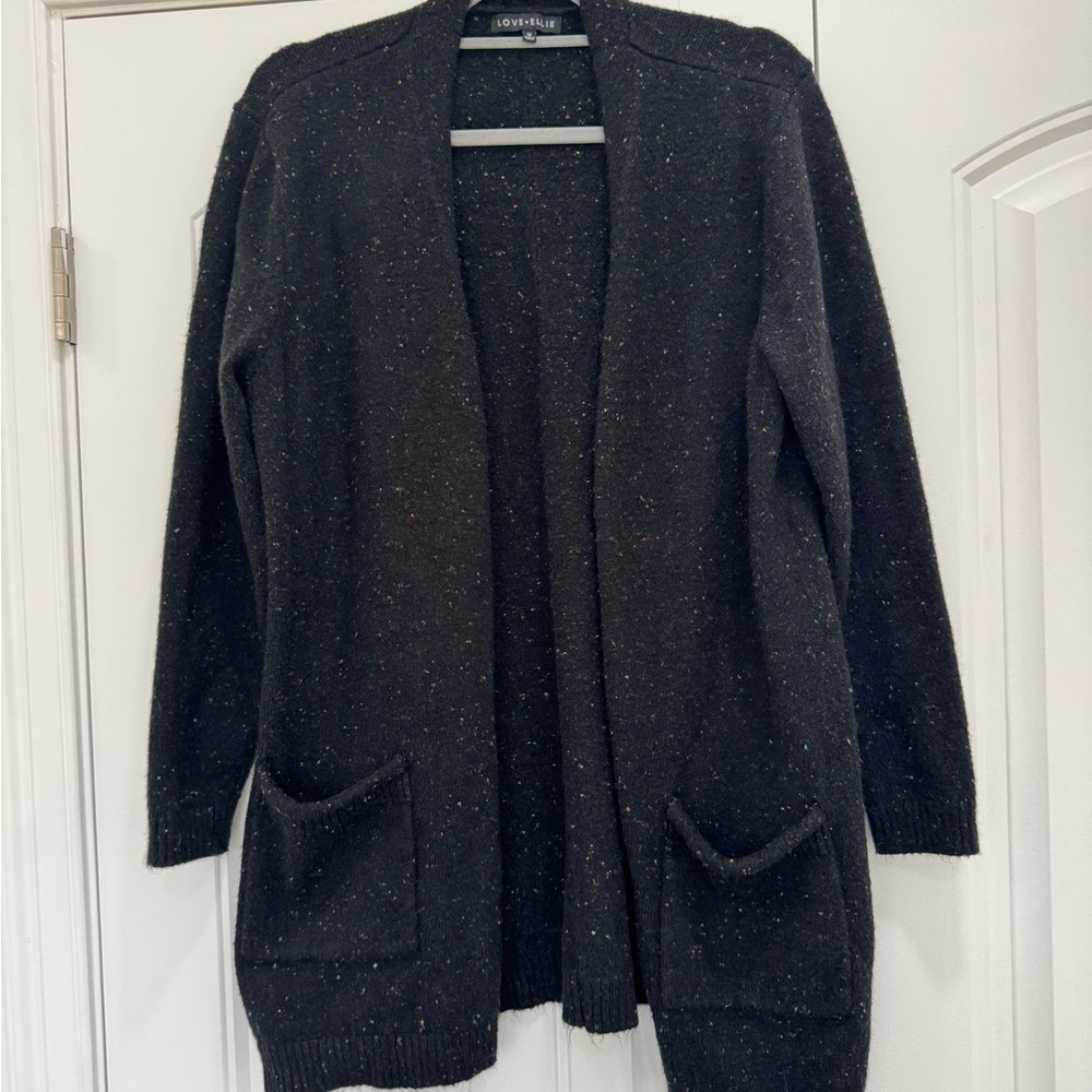 Love Ellie Black Cardigan Sweater with Colorful Speckles